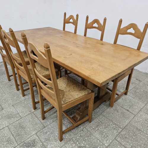 Rustykalny stół dębowy oraz 6 krzeseł